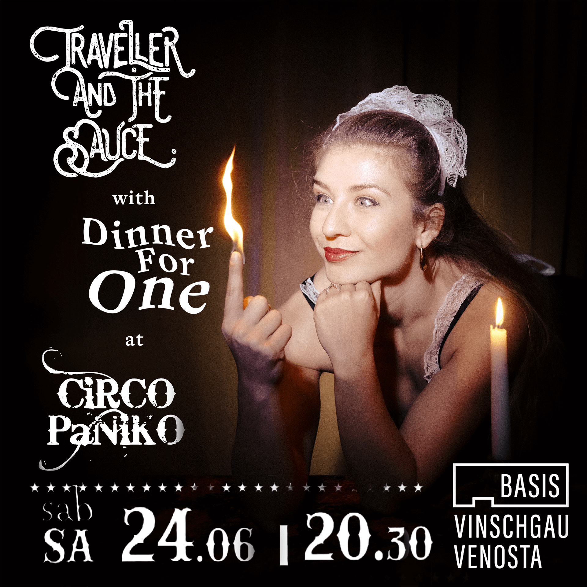 Dinner for One – Al Circo Paniko Burlesque-Feuershow mit Kabarett-Elementen bei einem Gala-Dinner Feuer, Burlesque & Kabarett Sinnlich-humorvolle Dinner-Show mit Feuerspielen, Burlesque-Tanz, Jonglage und kabarettistischen Einlagen – ideal für Abendveranstaltungen, Varietés oder private Feiern mit Entertainmentfaktor. Künstlerische Live-Show mit Feuereffekten, Artistik und aufwendigen Kostümen – faszinierende Performance für Events, Hochzeiten, Firmenfeiern und Festivals in Südtirol, Tirol, Österreich und Italien